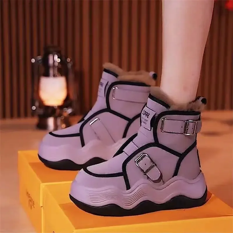 PU Plush Padded Snow Boots Woman 2024 New Chunky Winter Shoes for Women Cotton Female Warm Fashion Ankle Lace Up Casual Booties