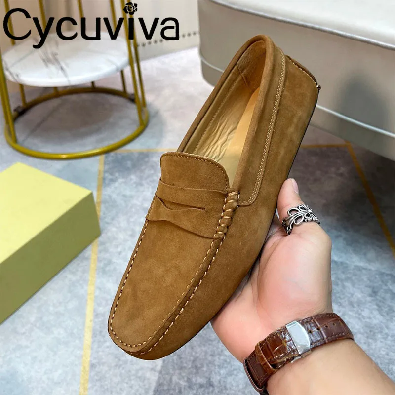 

Designer Brand Cow Leather Loafers Shoes for Men Square Toe Causal Flat Walking Shoes Male Vacation Office Driving Men Shoes