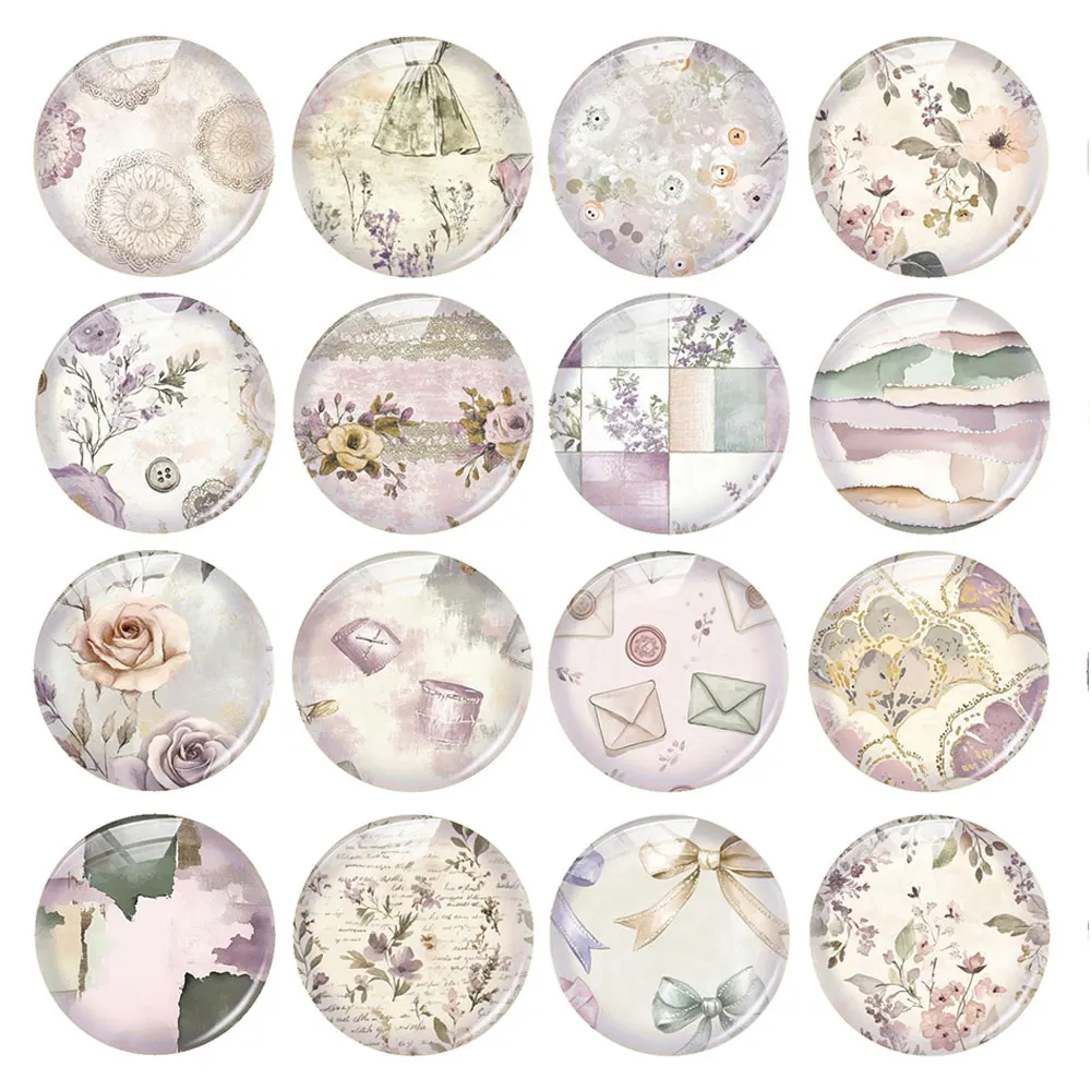 Random Mixed Round/Oval/Square French Lace Floral Flower Plants Photo Glass Cabochon Flatback Demo Cameo For Diy Jewelry Making