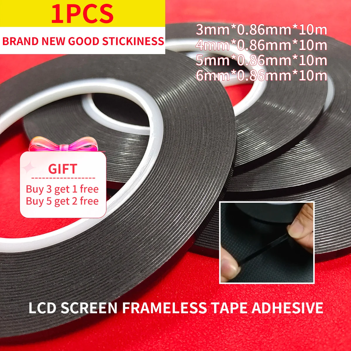 

10M Length 3mm 4mm 5mm 6mm Double Sided Sticky Foam Tape Adhesive LCD Screen Frameless For TV Borderless Curved Display Sealing