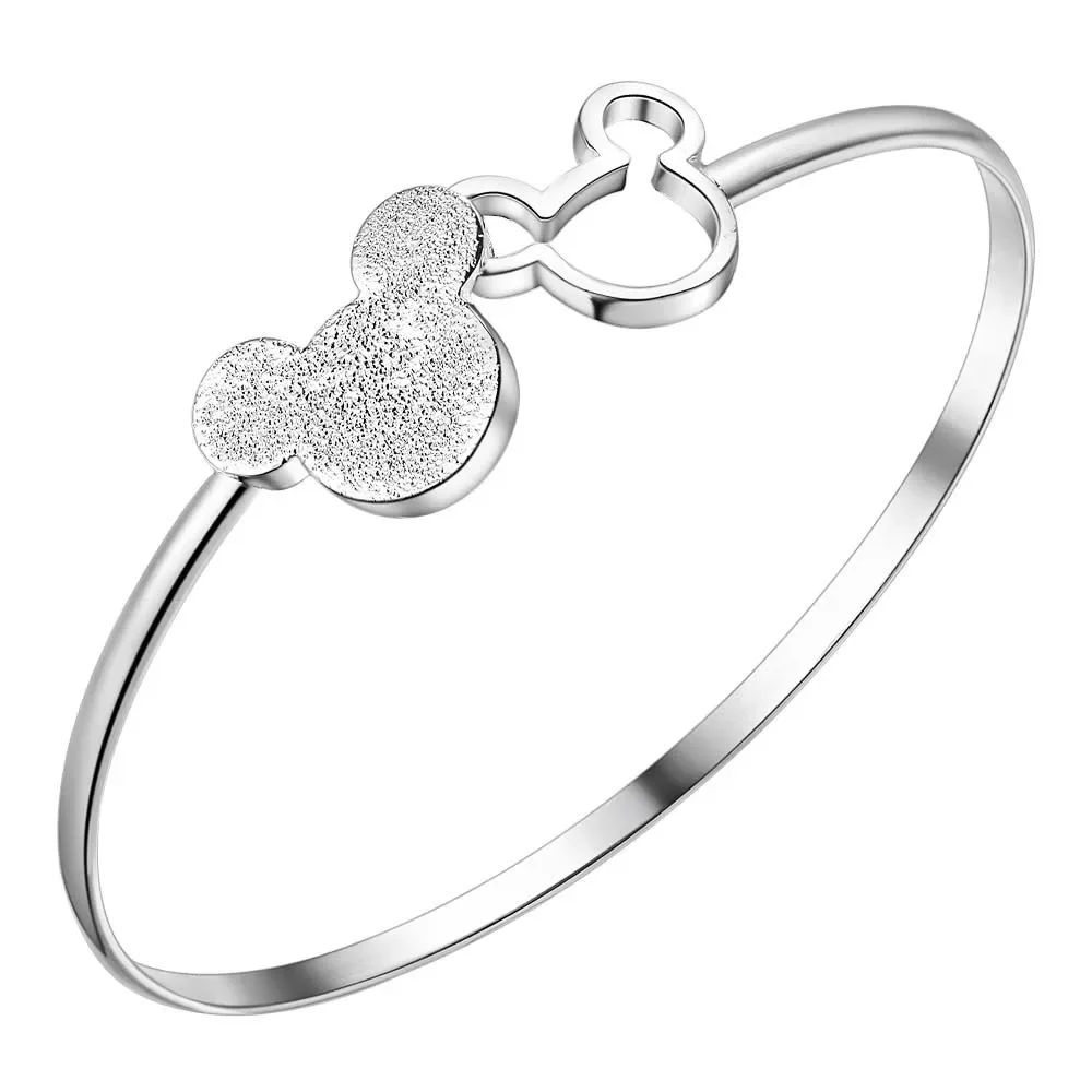 925Sterling Silver Mickey Frosted Thin Bracelet Adjustable Fashion Women BronzePlated Bracelet Wedding Accessories Jewelry Gifts