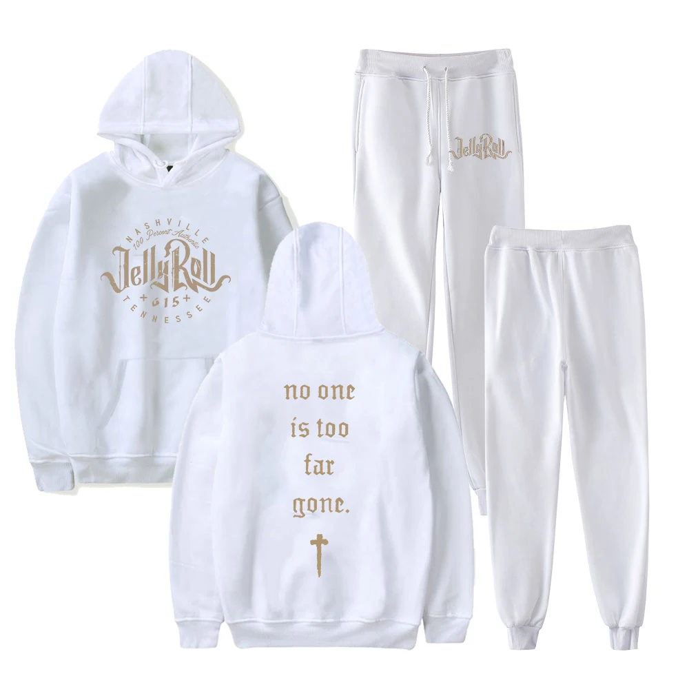 Jelly Roll Logo Pullover Hoodie Jogger Pants Two Piece Set Sweatshirts+Sweatpants  2023 Backroad Baptism Tour Women Men's Set