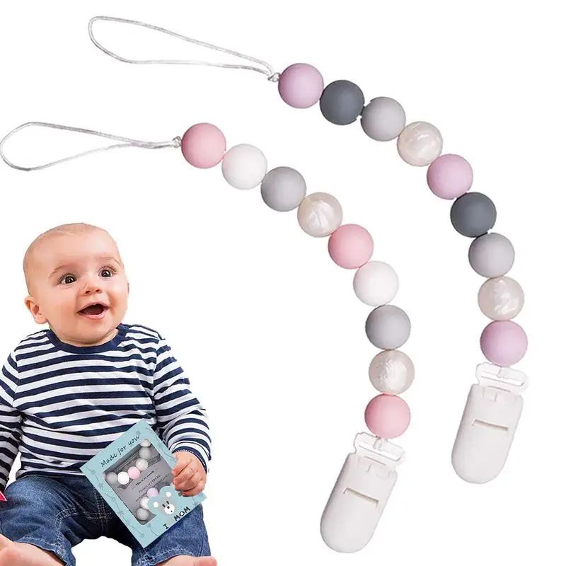 Pacifier Clip Silicone Pacifier Soother Beaded Chain Clip Silicone Pacifier Clip Holder With One Piece Design Flexible Binky