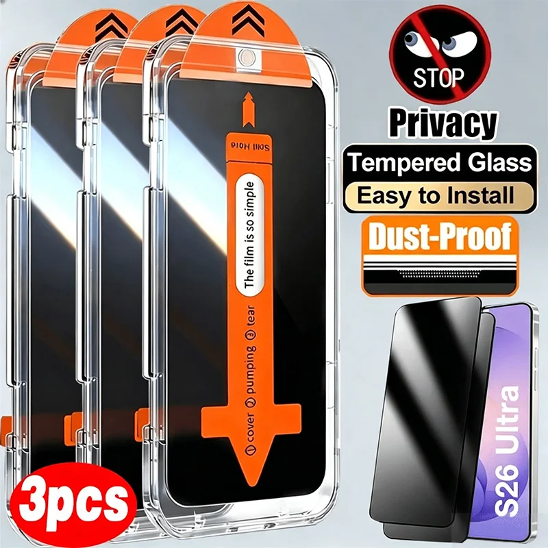 Staubfreie Installation Sichtschutz-Displayschutzfolie für Samsung S26 Ultra S25 S24 S23 A16 A57 A56 A37 A36 A17 A55 A54 Anti-Spy-Glas