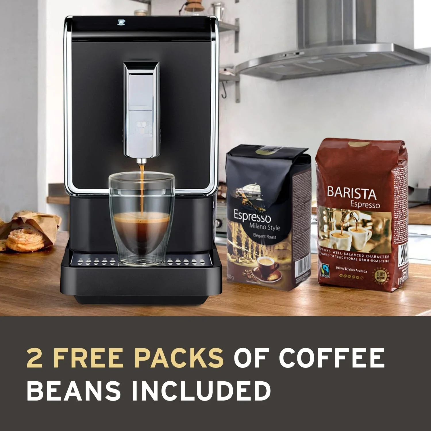 Single Serve Coffee Maker - Automatic Espresso Coffee Machine - Built-in Grinder, No Coffee Pods Needed - Comes with 2x 17.6