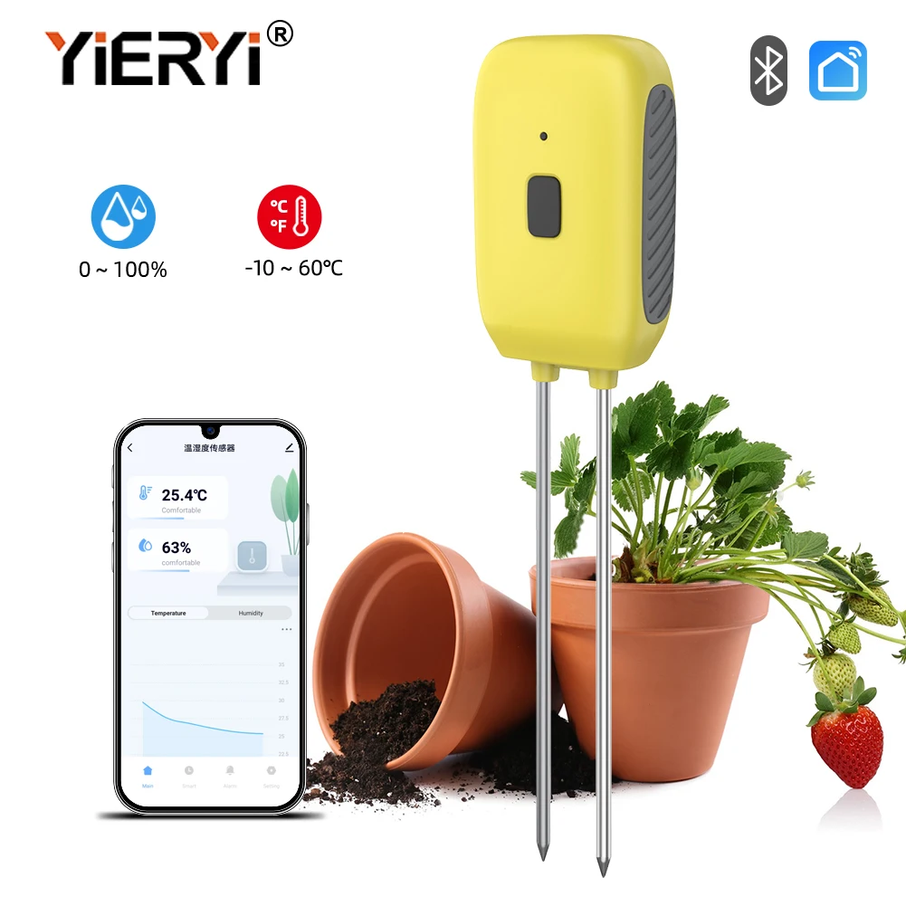 Yieryi misuratore di temperatura e umidità del suolo per giardino rilevatore di umidità del suolo Bluetooth intelligente per frutteti agricoli