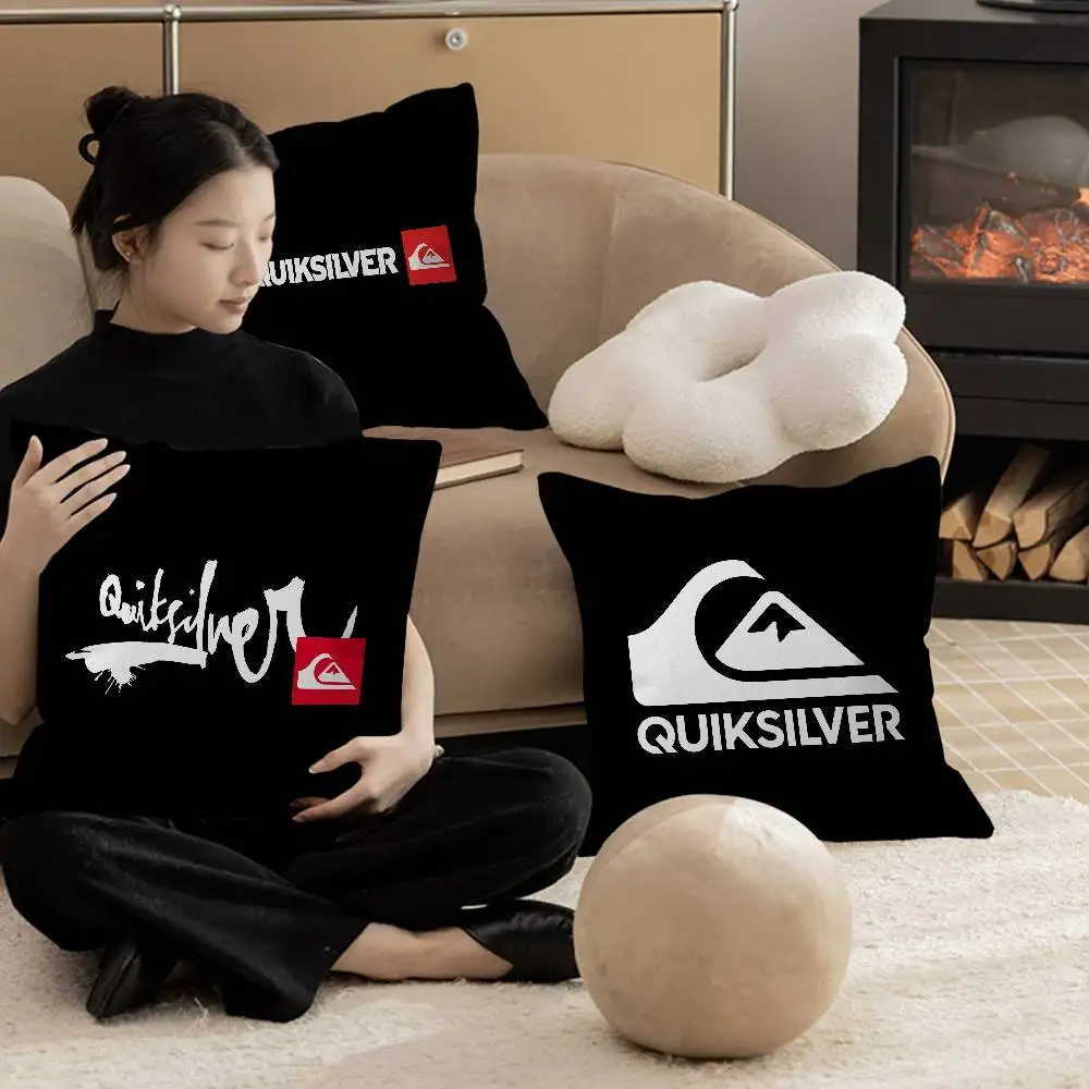 

Q-QuiksilverS Logo Pillow Covers Cartoon Sofa Decorative Home Double-sided Printing Short Plush Cute Cushion Cover