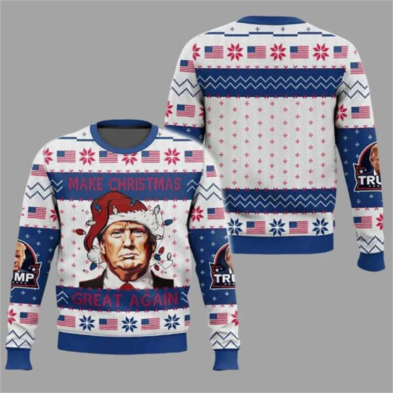 2024 Donald Trump Graphic Sweatshirt USA Trendy Unisex  Ugly Christmas Sweater Autumn Crewneck Pullover Tops America Men Clothes