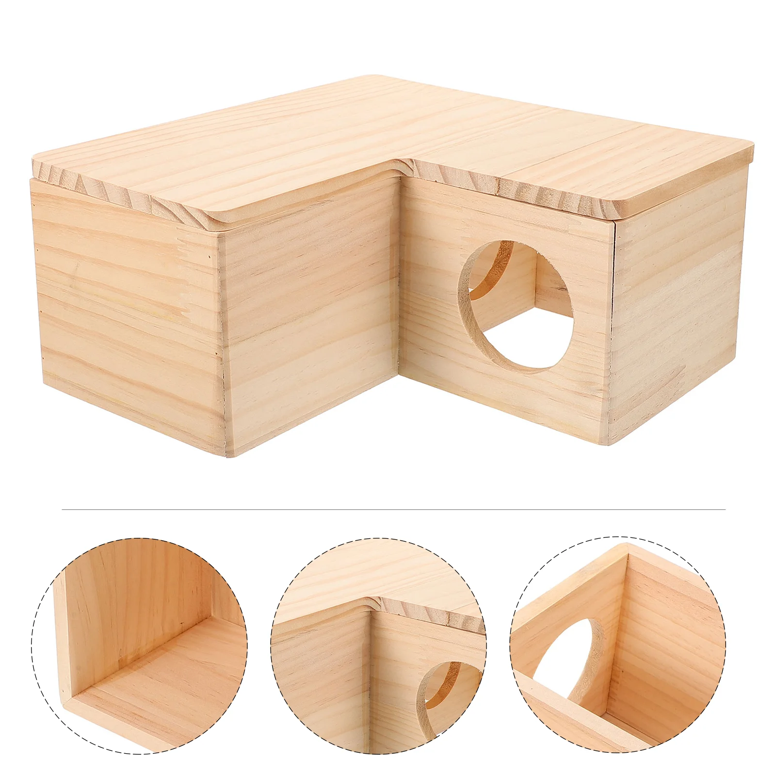 

Wooden Hideout Hamster House Cage Multi-Chamber Hamster House Rat Wood Hideout