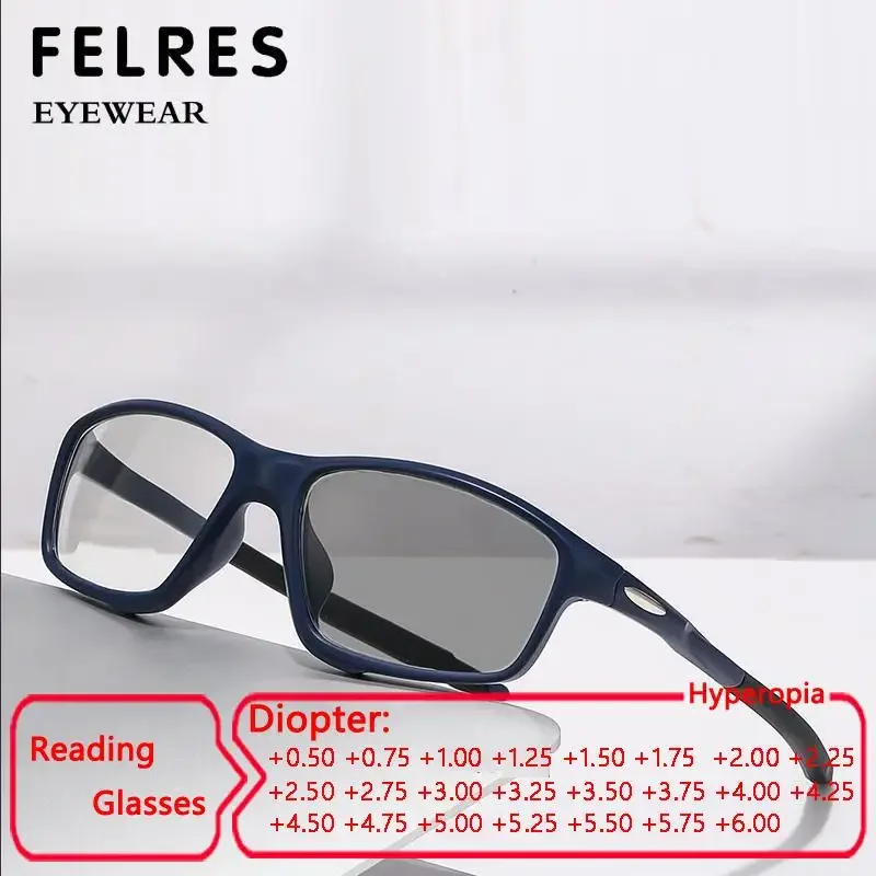 

Personality Sport Square Photochromic Gray Reading Glasses Men Women Optical Glasses Chameleon CR-39 Resin Lenses +1.0 1.5 2.0