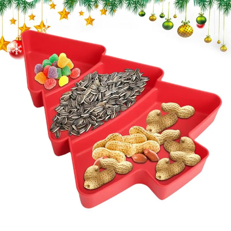 Christmas Tree Serving Platter 3 Compartments Festival Food Serving Plate Divided Candy Nuts Dessert Decorative Platters For