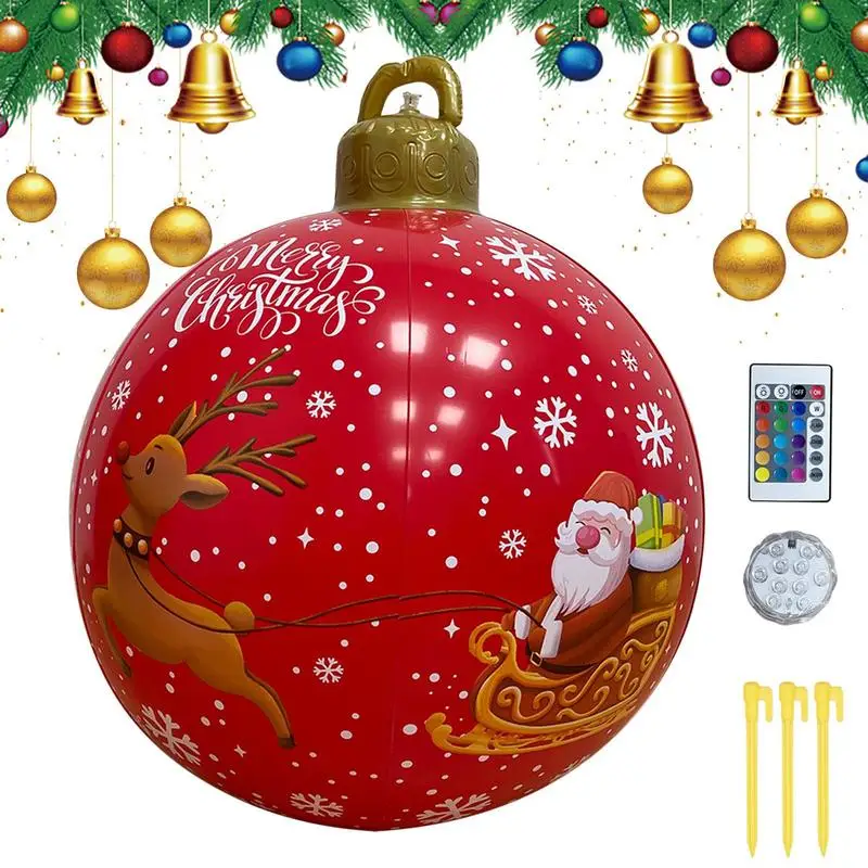 Light Up Inflatable Christmas Ball 24 Inch Large Outdoor Decorated Ball Xmas Inflatable Decorations Ball For Garden Yard