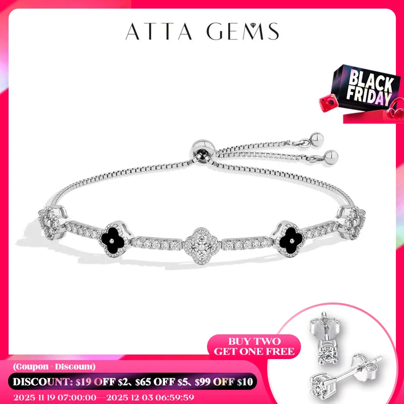 

ATTAGEMS Flowers Design Moissanite Charm Bracelet For Women 925 Sterling Silver 18KGold Plated Tennis Luxury Chain Party Jewelry