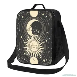 Tarot Sun Moon Witchy Night Insulated Lunch Bag Thermal Lunch Box Waterproof Oxford Bento Bags Single Shoulder Portable Tote Bag