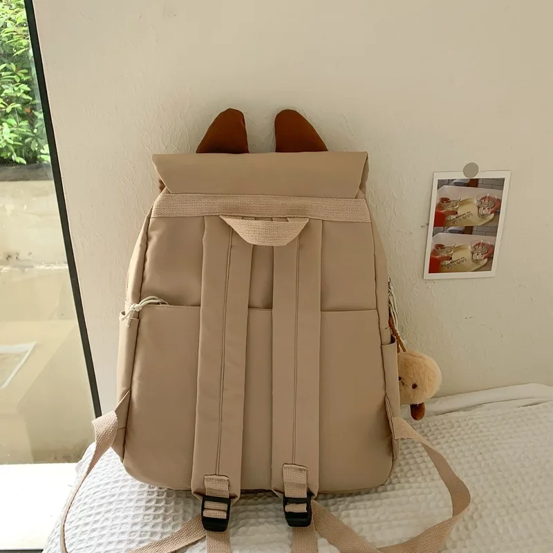 New in Korean Style Cute Cartoon Cat Nylon Backpack for Women Large Capacity Lightweight School Bag with Cute Pendant Unisex