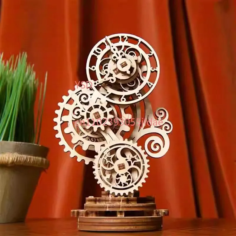 Handmade 3D Wooden Puzzle Mechanical Clock Assembly Kit