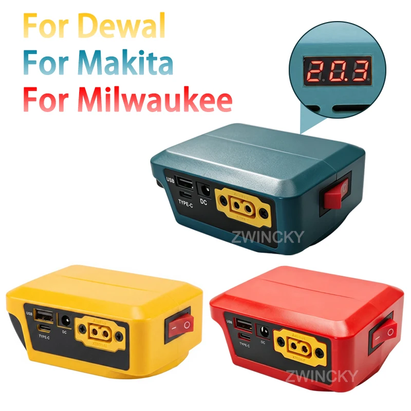 Für Makita/Dewal/Milwaukee 18V Lithium-Akku, Zwei-Wege-Ladeadapter-Konverter mit DC XT60 USB Typ-C Anschluss für Camping