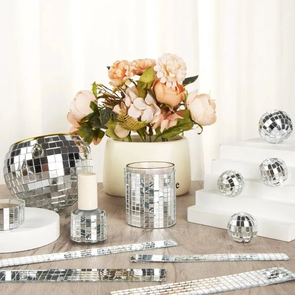 Flexible Sheet Mosaic Mirror Tiles Silver Color Square Shape Self Adhesive Mirror Stickers Reflective Surface Grid Pattern