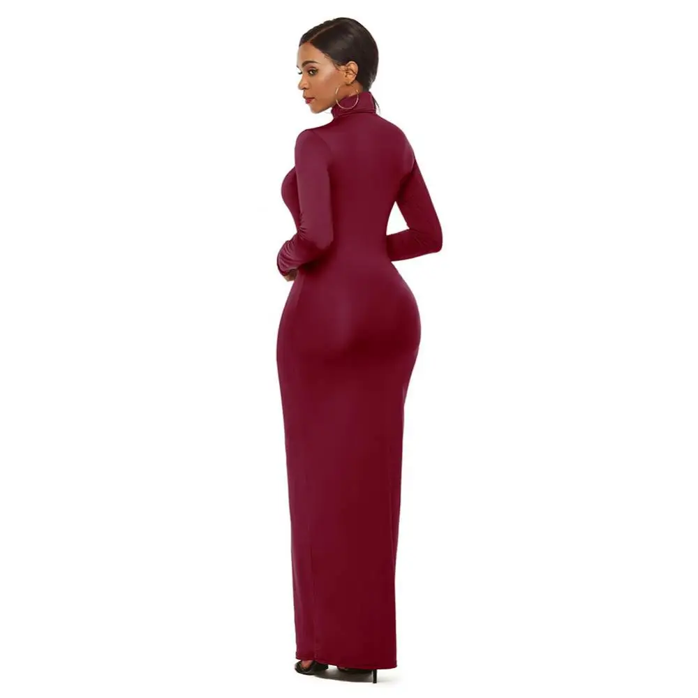 2023 New Fashion Women Sexy Party Dress Knit Style Long Sleeve Turtleneck Winter Maxi Dress Slim Work Wear Office Dress Vestidos