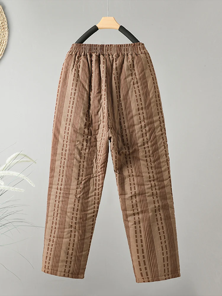 Pantalon matelassé pour maman d'âge moyen, sarouel rembourré en coton, vintage, décontracté, rayé, long fjadt, hiver, nouveau, 2024