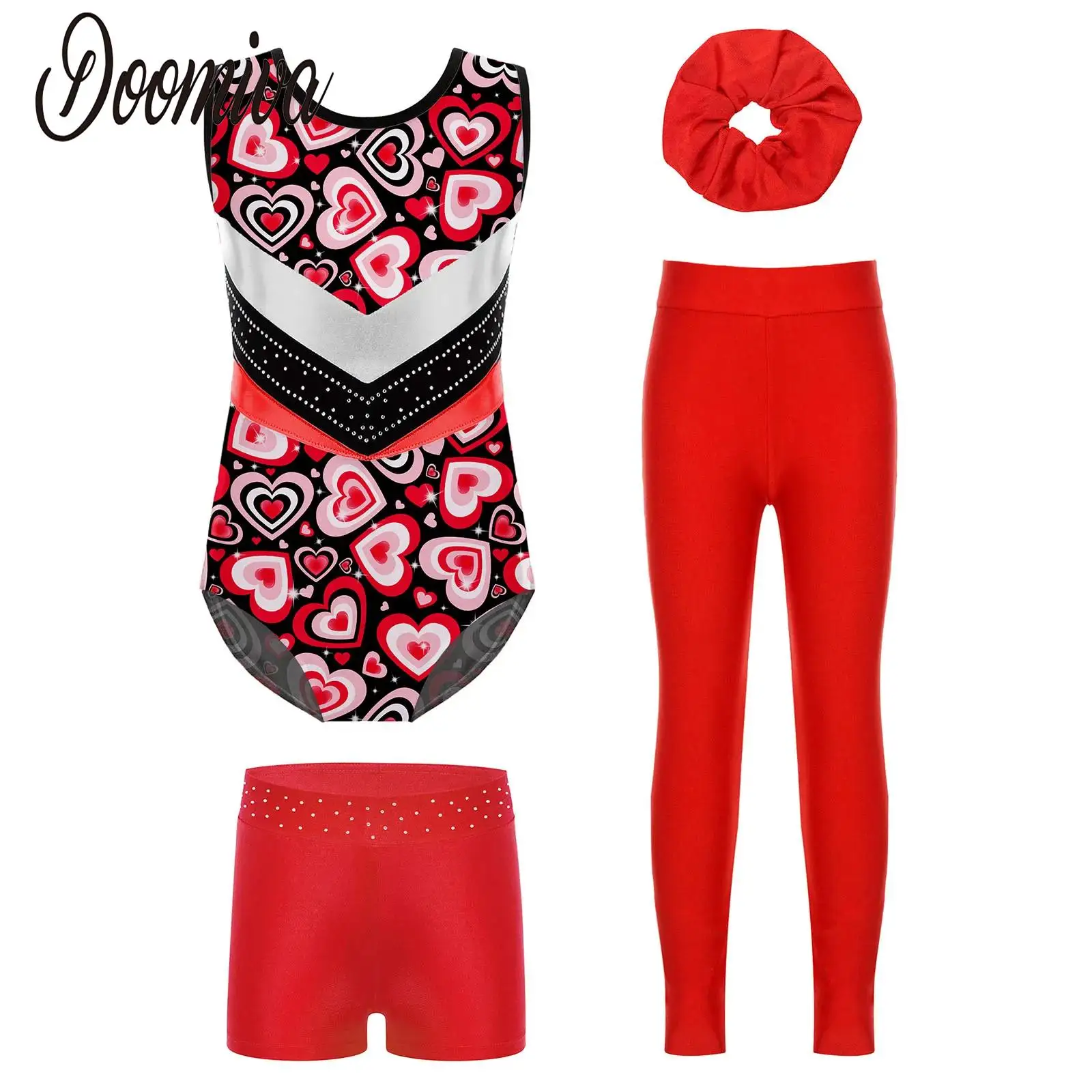 

Kid Girls Gymnastic Figure Skating Ballet Dance Outfit Yoga Workout Suit Sleeveless Dance Leotard Bodysuit with Shorts Pants Set