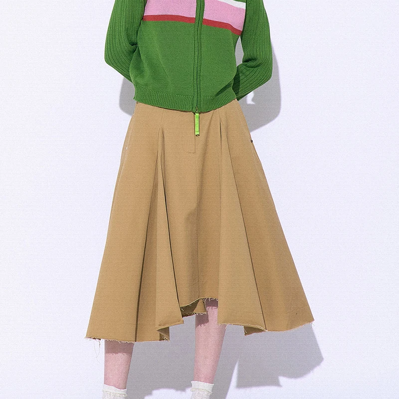 

Partimento Spring Summer New Faion Casual Asymmetrical Hemline Midi Skirt High Waist A-Line Cotton Zipper Sle Women's Skirt