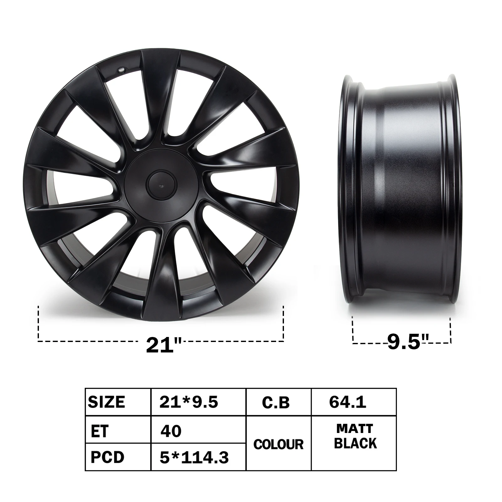 21x9.5" Front Wheel Rim Black Aluminum Alloy OE Style Replacement Rim Direct Fit For Model Y 2020 2021 2022 2023