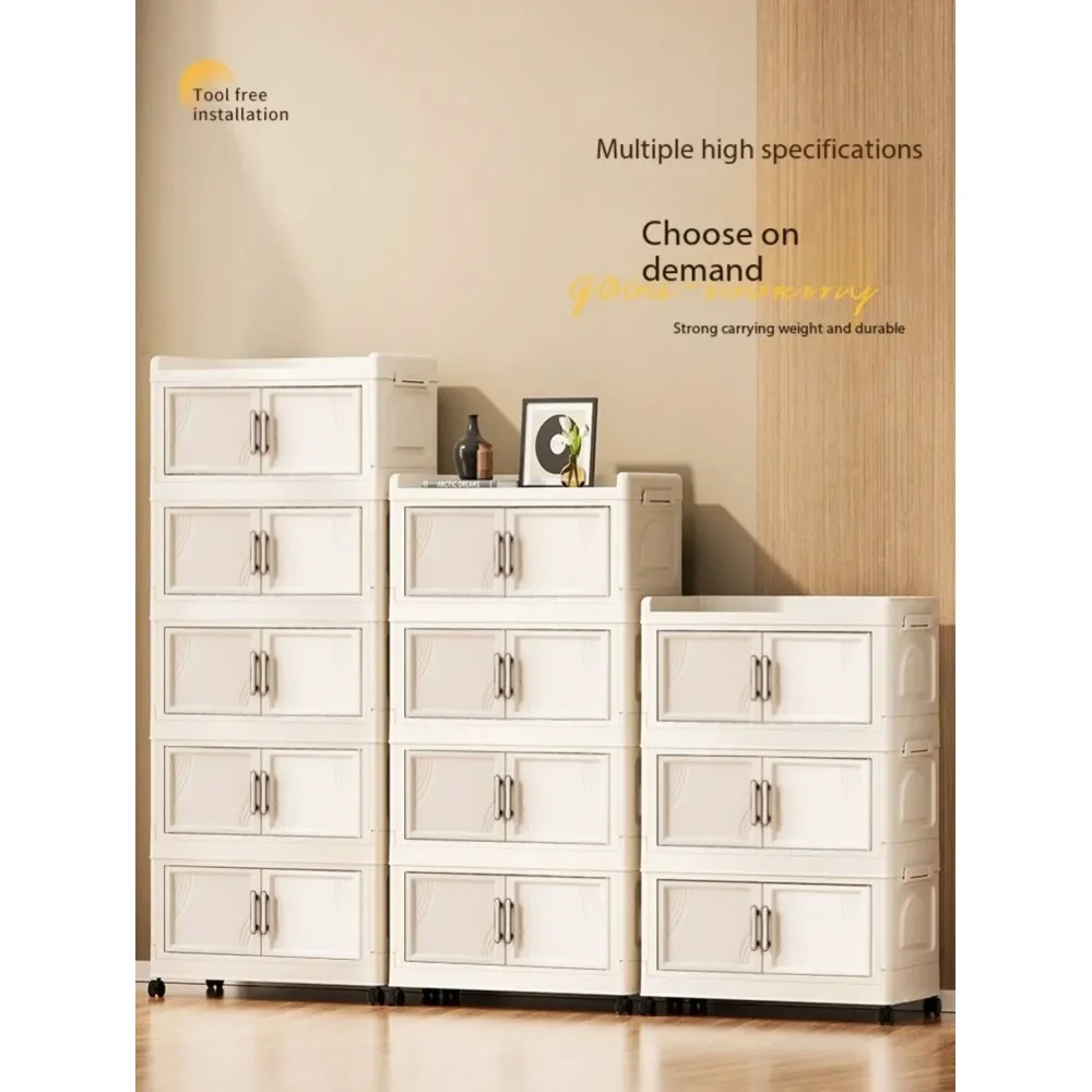 

48cm 18.9in58cm 22.8in Wide Foldable Storage Cabinet With Magnetic Double Doors And Swivel Casters, Large Capacity Storage Orga