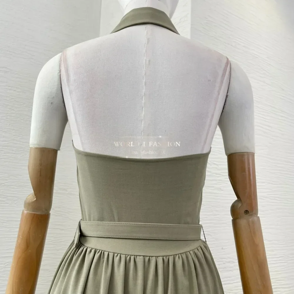 

Light Brown Sleeveless Lapel Maxi Dress 2025