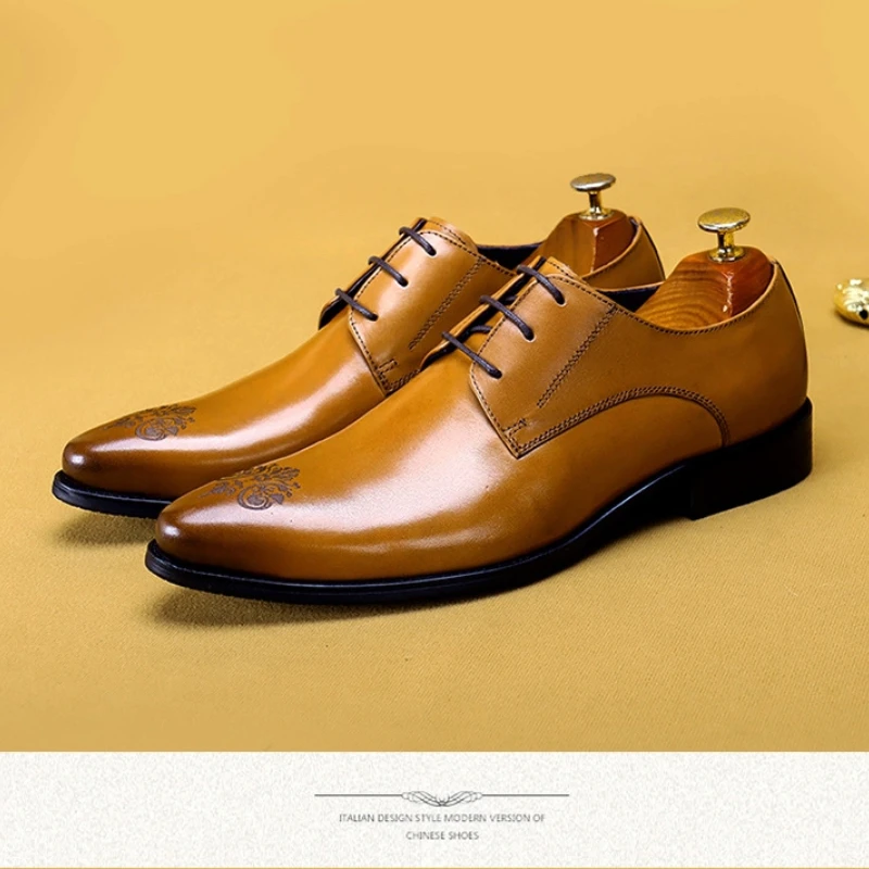 

Мужские оксфорды-броги в британском стиле, деловые модельные туфли из натуральной кожи, дышащие деловые свадебные туфли дерби с острым носком