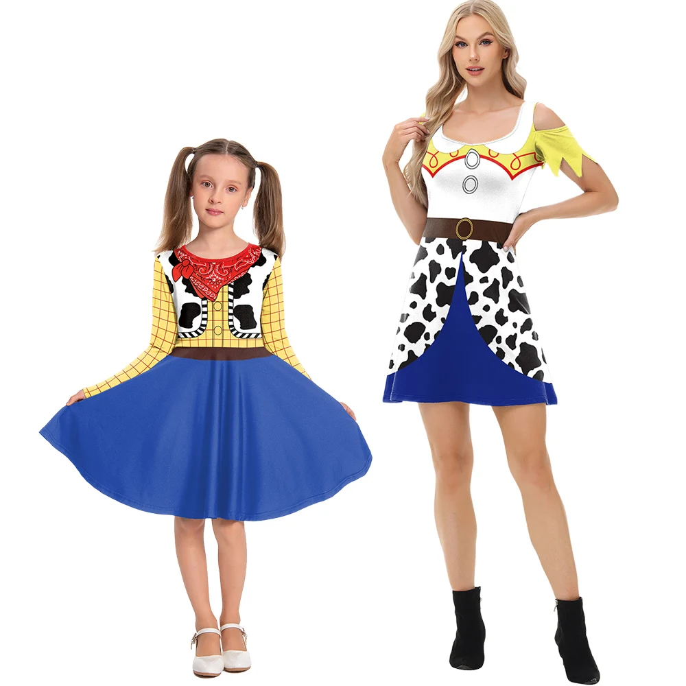 

Movie Cowboy Doll Dress Halloween Cosplay Costume Anime Cartoon Role Dress Kid Day of The Dead Top Women Carnival Party Wear