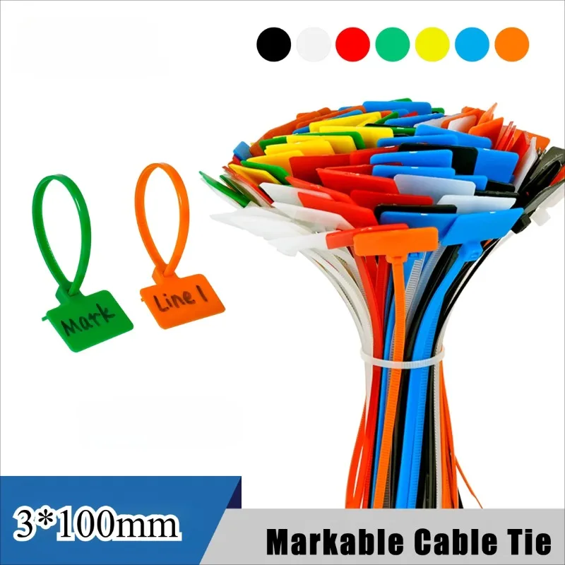 30/50pcs Nylon Label Self-locking Cable Tie Color Mark Disposable Plastic Buckle Waterproof Cable Wire Mark Cable Tie