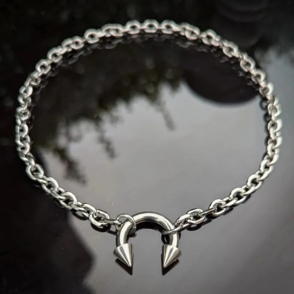 Stainless Steel Spiked Punk Piercing Barbell Necklace Party Emo Alternative Body Modification Unisex Necklace Gothic Y2K Jewelry