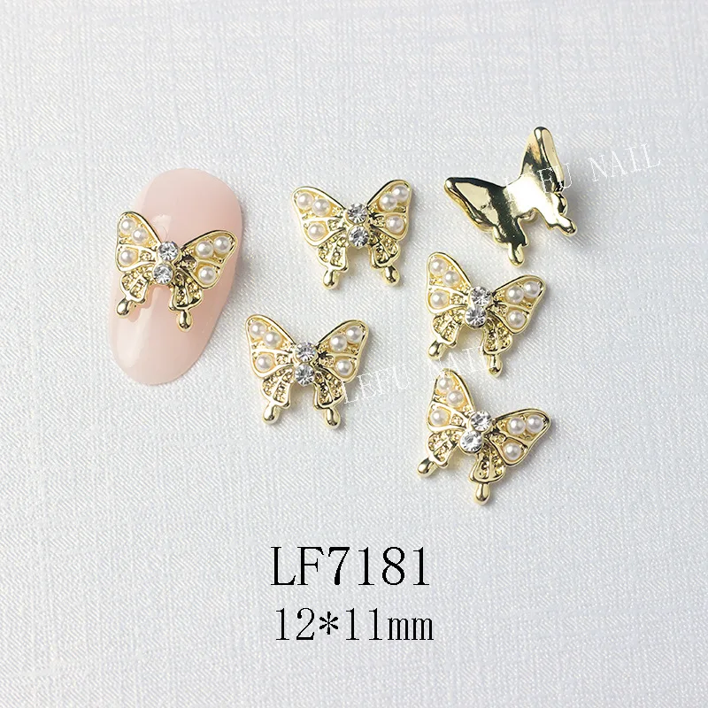 10Pcs Gold/Silber Multi-Designs Nail art Schmuck Charms Weiß/AB Kristall Strass 3D Schmetterling Geformt legierung Nagel Zubehör – Detail 22