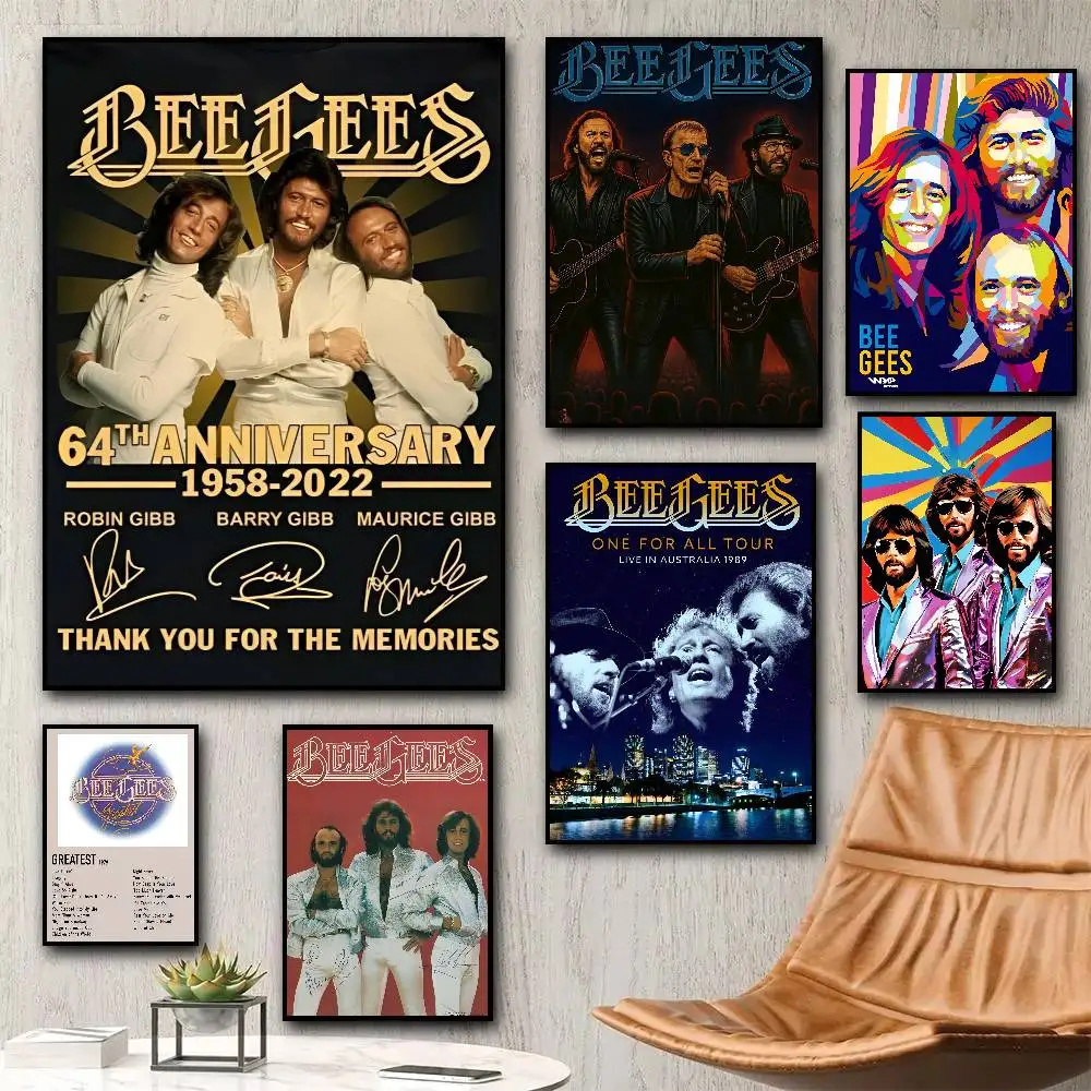 Póster adhesivo de la banda Bee Gees, arte de pared impermeable para sala de estar, dormitorio, decoración del hogar, 1 ud.