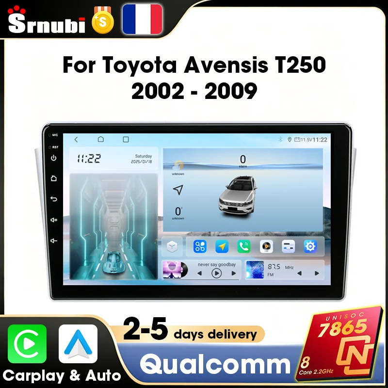 Android Auto Carplay para Toyota Avensis T25 2002 - 2009, Navegación GPS, Reproductor Multimedia Estéreo, Radio para Auto con Pantalla Táctil UIS7865 de 8 Núcleos, WIFI, DSP, Audio RDS, Ventilador de Refrigeración Integrado, Accesorios para Auto, Cámara de Visión Trasera