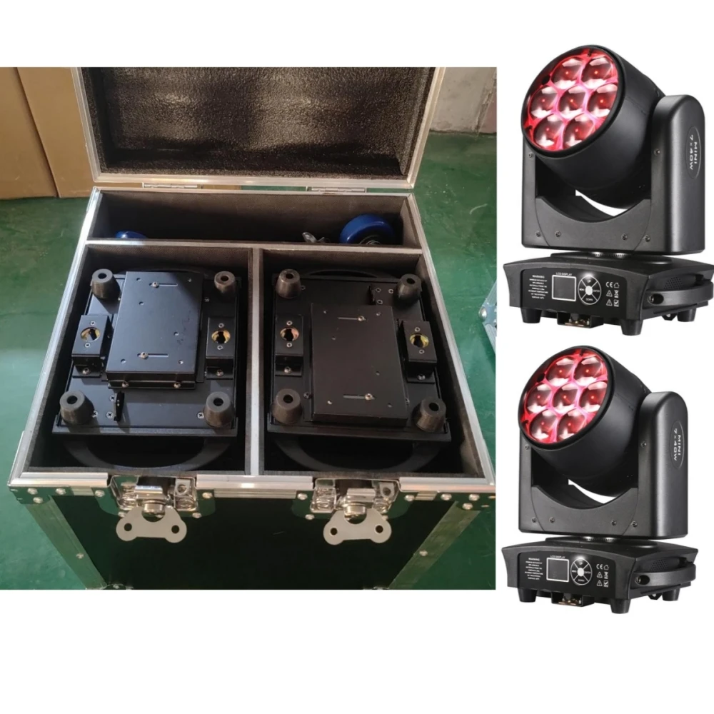 Flightcase + 2 pièces LED 7X40w Mini abeille lavage des yeux Zoom lumière DMX512 tête mobile professionnel DJ Bar fête spectacle LED lumière de scène