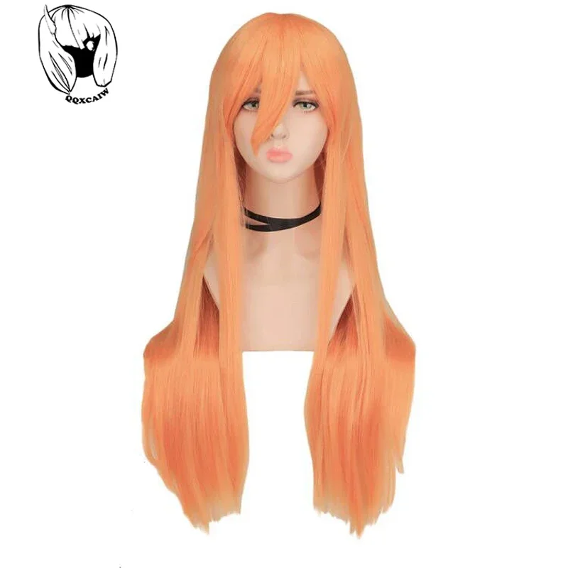 QQXCAIW Chainsaw Man Makima Power Cosplay Wigs Long Orange Pink Heat Resistant Synthetic Wig Hair Party Role Play