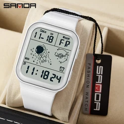 Sanda Fashion Simple Gradient Electronic Watch Outdoor Waterproof Panda Pattern Square Wristwatch Trend Men And Woman Watches