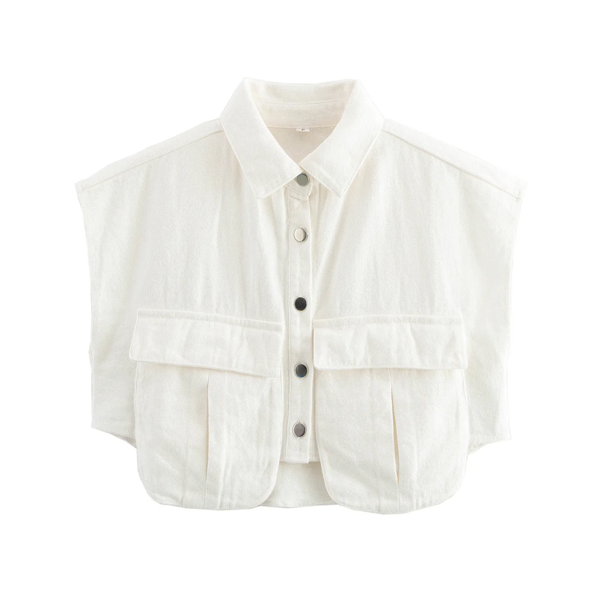 European And American Style Foreign Trade Women's Clothing New Fashion Casual Sleeveless Pocket Decoration Short Shirt