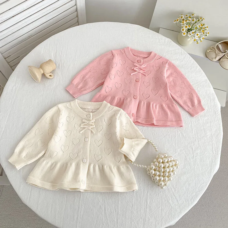 

Autumn Knit Coat Bow Baby Newborn Girls Princess Sweater Cardigans Coat Sweet Long Sleeve Girls Tops Coat Korean Newborn Clothes