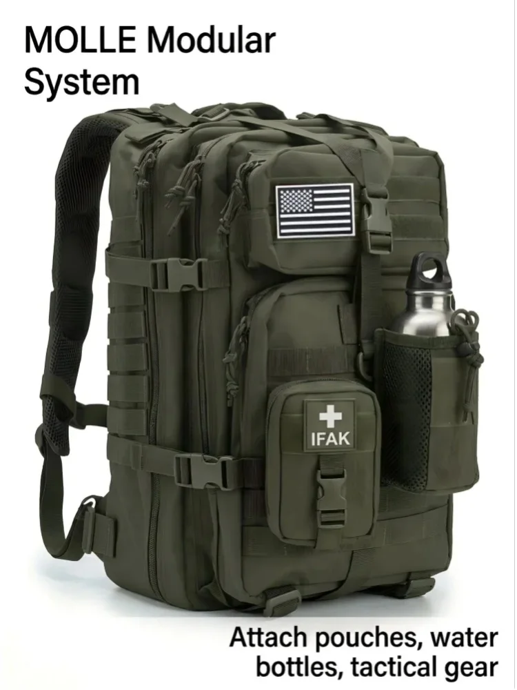 Herren 45L Taktischer Wanderrucksack Outdoor Molle EDC Camping-Rucksack Wasserabweisender Jagd-Reiserucksack Camping-Wander-Reiseausrüstung Rucksack