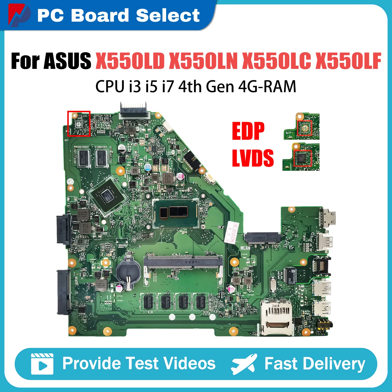 X550LC Mainboard For ASUS X550LB X550LD X550LN R510L Y581L W518 X550LA Laptop Motherboard I3 I5 I7 4th Gen CPU 4GB RAM