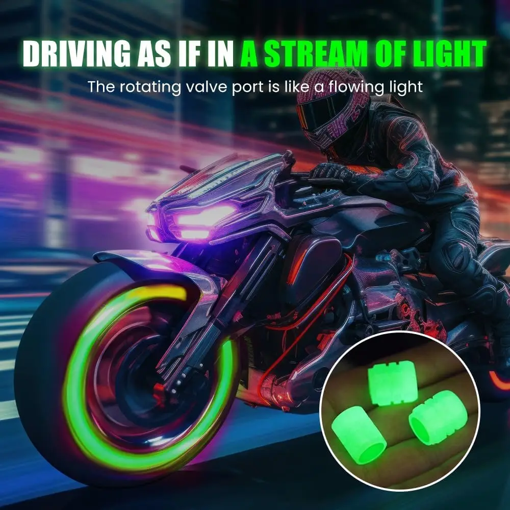 Fluorescent Tire Valve Caps 4PC Glow in Dark Dustproof Stem Covers for Car SUV Motorcycle view 4