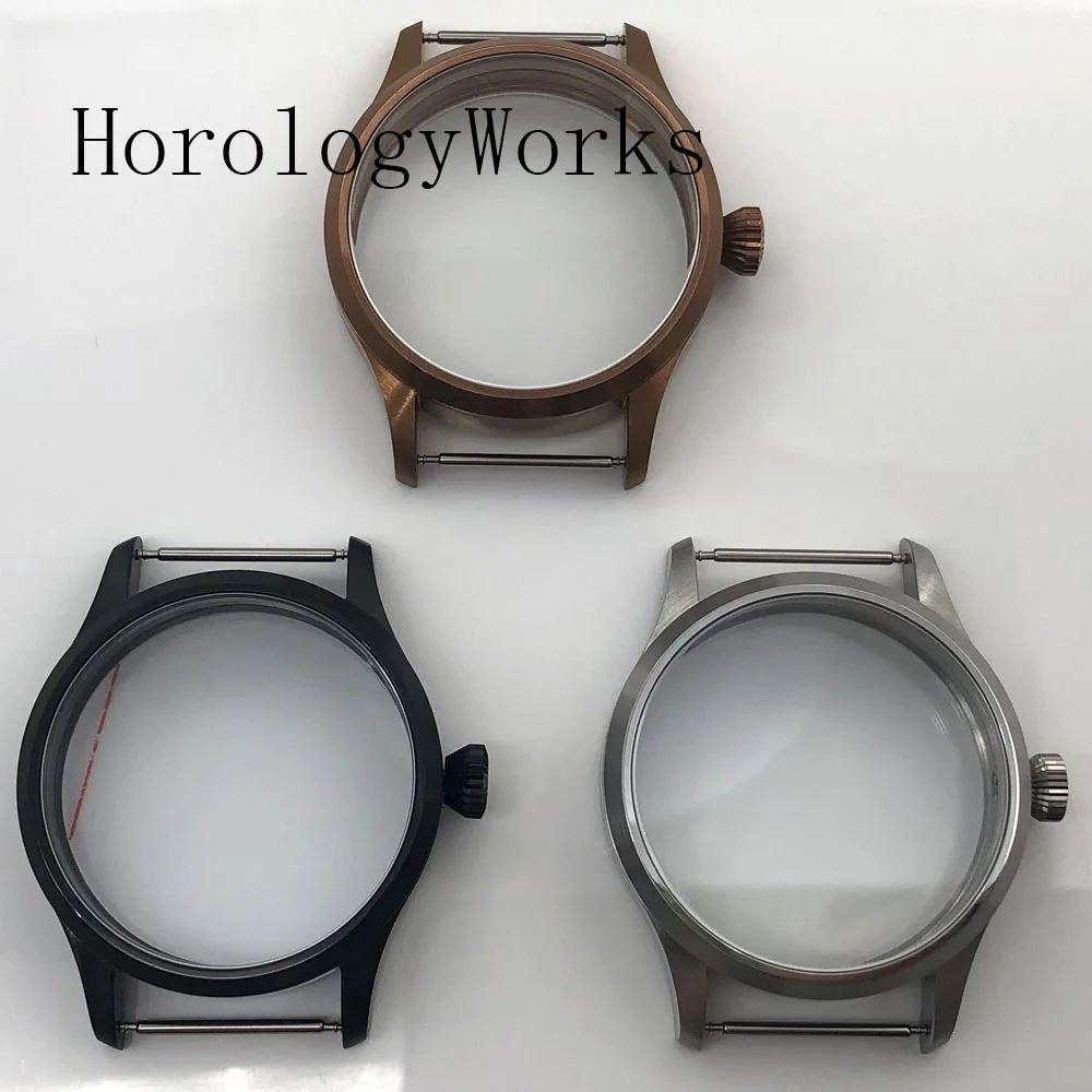 

Корпус из нержавеющей стали 42 мм, сапфировое стекло, подходит для ETA6497/6498 ST3600/3620, детали для часов, коричневый, черный, серебристый