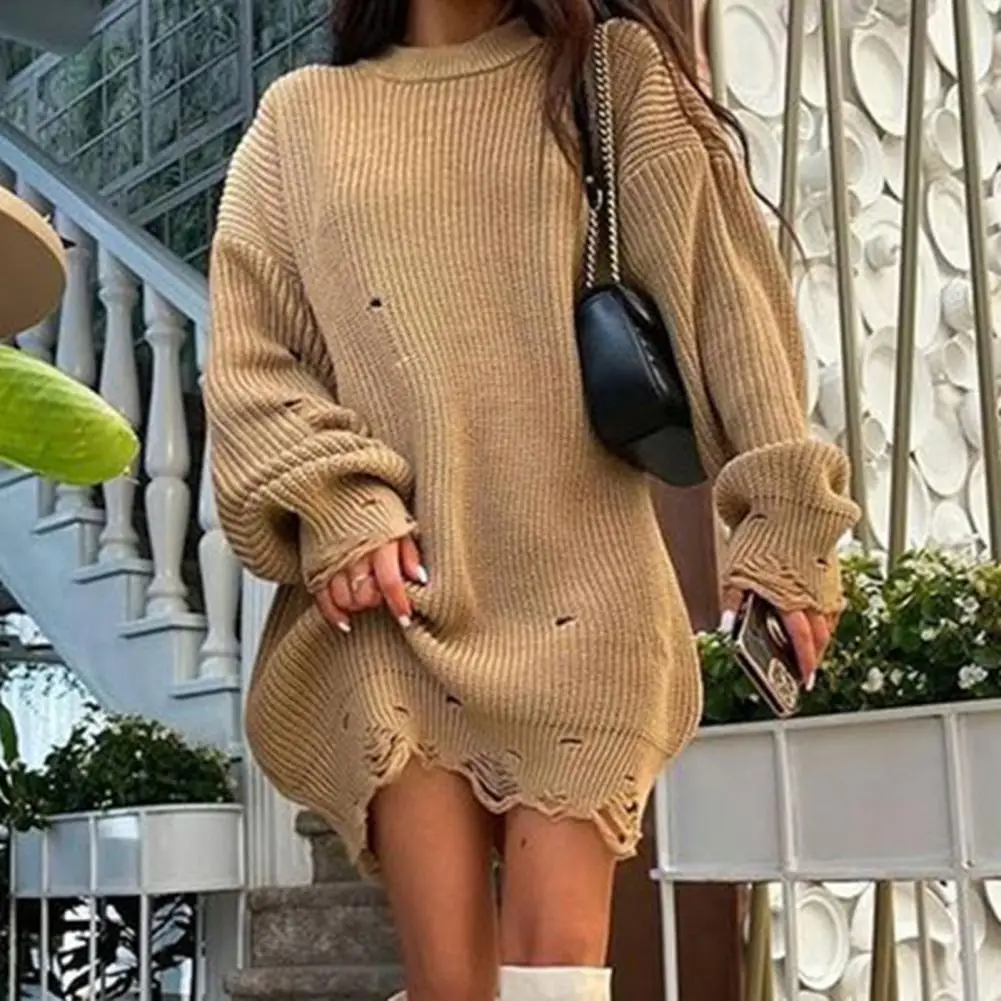 Women Sweater Sweater Women’s Soft Knitted Sweater Three-dimensional Tailoring Loose Fit Top O-neck Long Sleeve Mid-length
