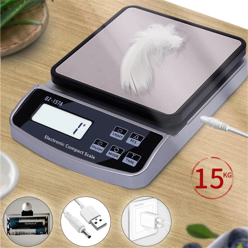 15KG/10KG/3KG Electronic Scale with Calibration USB Charge Kitchen Coffee Scale Precision Digital Food Scale Baking Food Balance