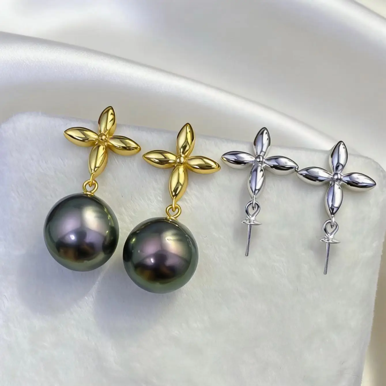 

Wholesale S925 Sterling Silver Earrings Mount Findings Settings Base Mounting Parts Accessory for 9-11mm Pearls 5 pairs/lot