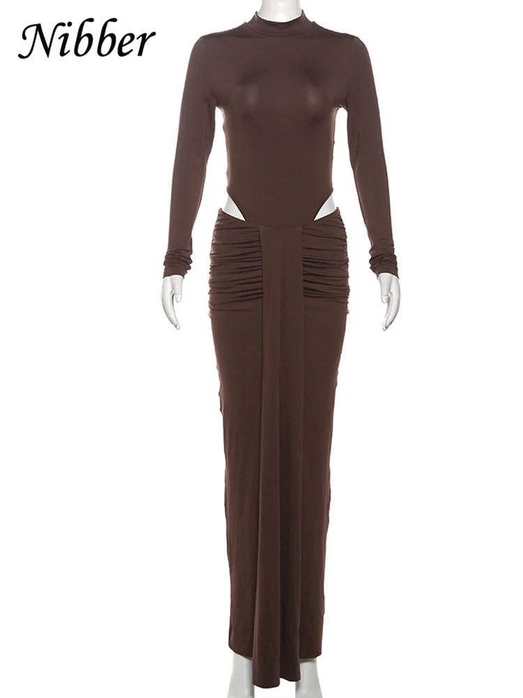 Nibber Casual elegancki damski 2-częściowy zestaw solidne body z dekoltem w kształcie litery "o" z pełnym rękawem + plisy frędzle obcisłe spódnice pasujące garnitury hipsterskie — zdjęcie 7
