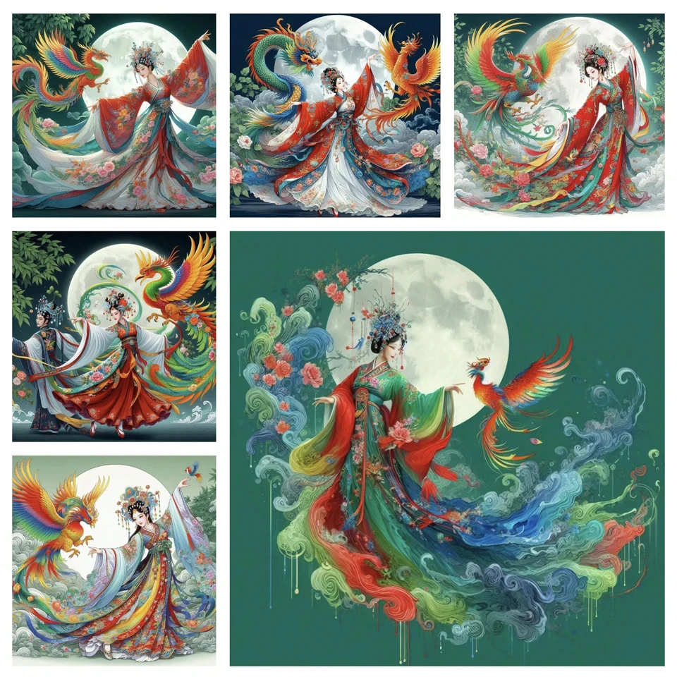 Vintage Ladies Fairy and Phoenix 5D DIY Diamond Painting Kit Diamond Embroidery Room Mural Printing Home Decoration Mural